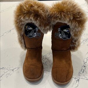NFL Brown Ankle Boots with Fur Trim